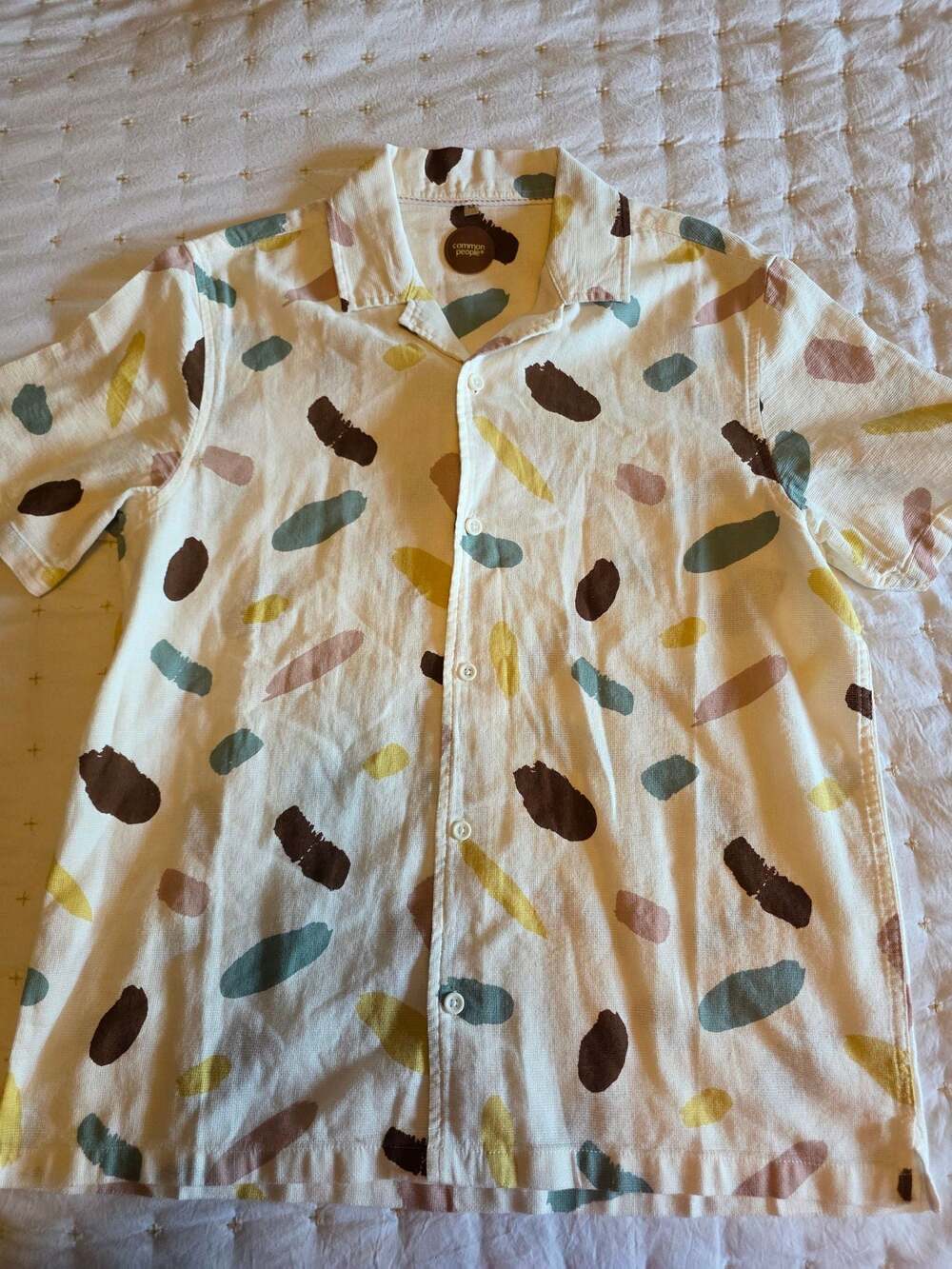 Common People Short Sleeve Camp Collar Button Down Shirt Abstract Brushstroke Pr